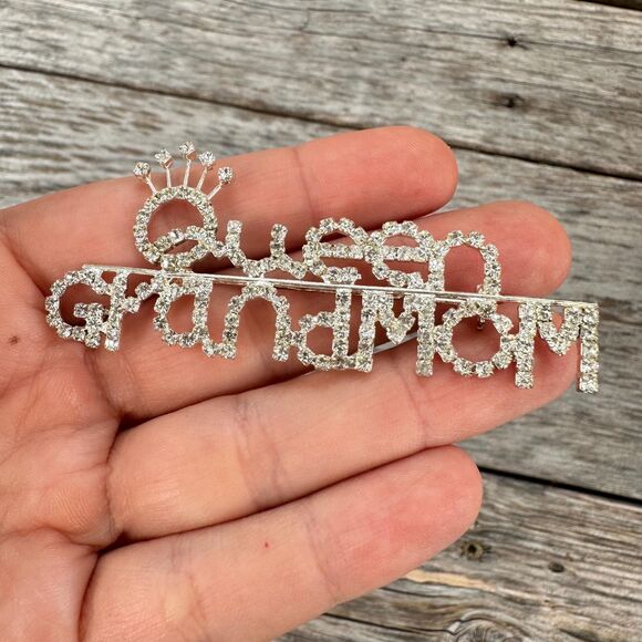 Vintage Jewelry Grandma Bling Grandma Brooch Queen Grandma Rhinestone Pin Brooch - Picture 2 of 3
